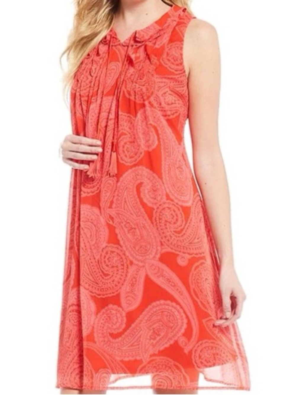 Tommy Hilfiger Paisley Print Georgette Ruffle
Neck Swing Dress Sleeveless
